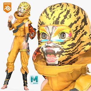 Cartoon Rigged Fighter Ninja Girl Character 3D Model 3D model