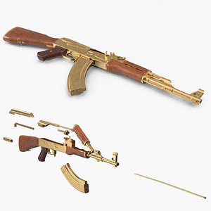 3D Assembling an AK 47 Gold Rigged Animated for Maya model