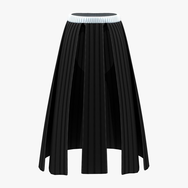 3D model Elastic Waist Black Long Strips Skirt