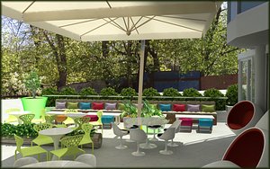 3d umbrella beach restaurants model