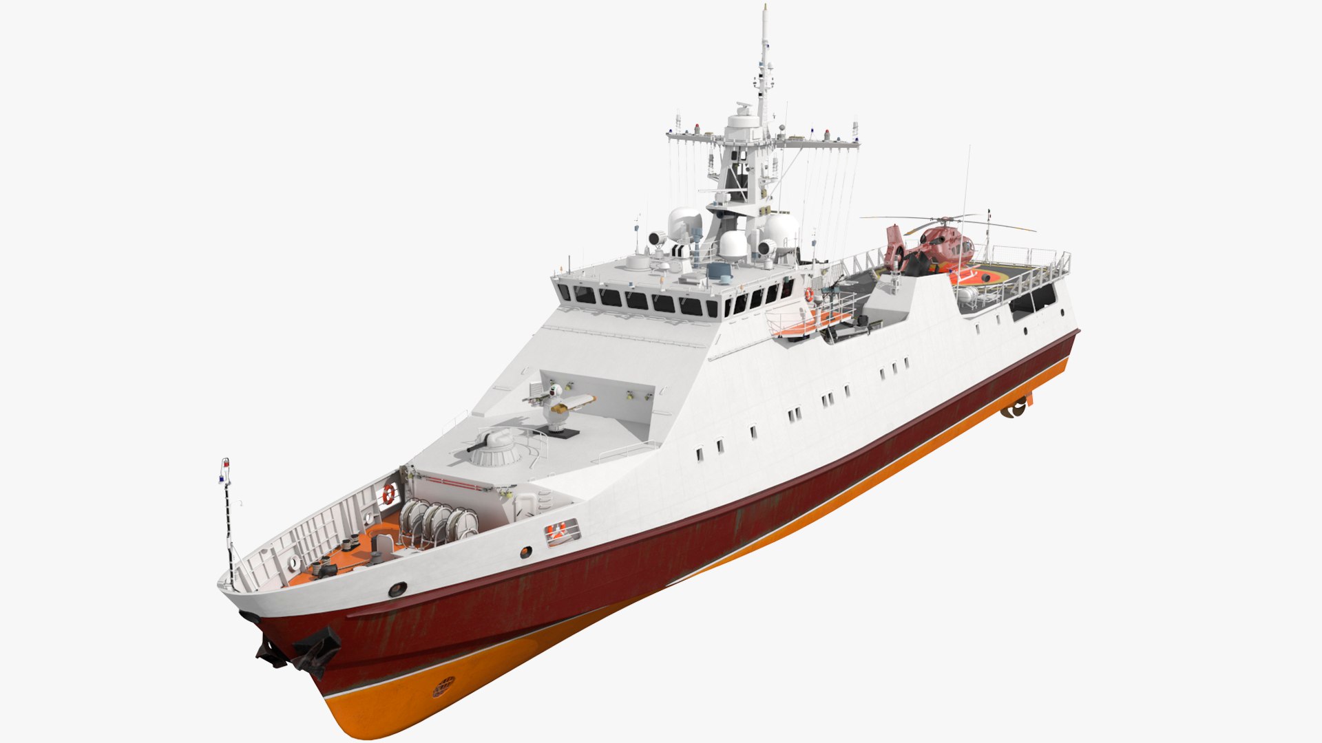 Coast Guard Ship with Helicopter Rigged 3D model preview