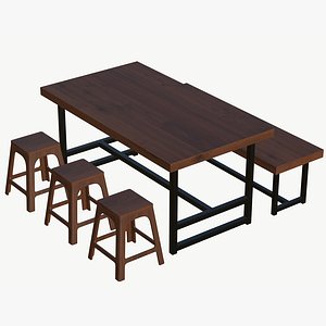 Wood Dining Table Stool Chair 3D model