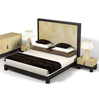 Tura Zen Modern Contemporary Art Deco Bed Chest Sideboard Bedroom Set Night Stand