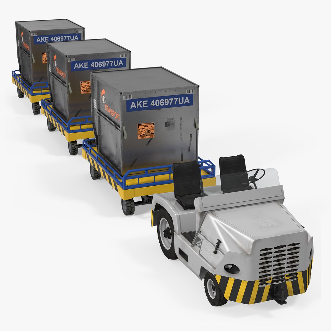 Airport Tug Clark CT30 Carrying Passengers Luggage 3D model preview