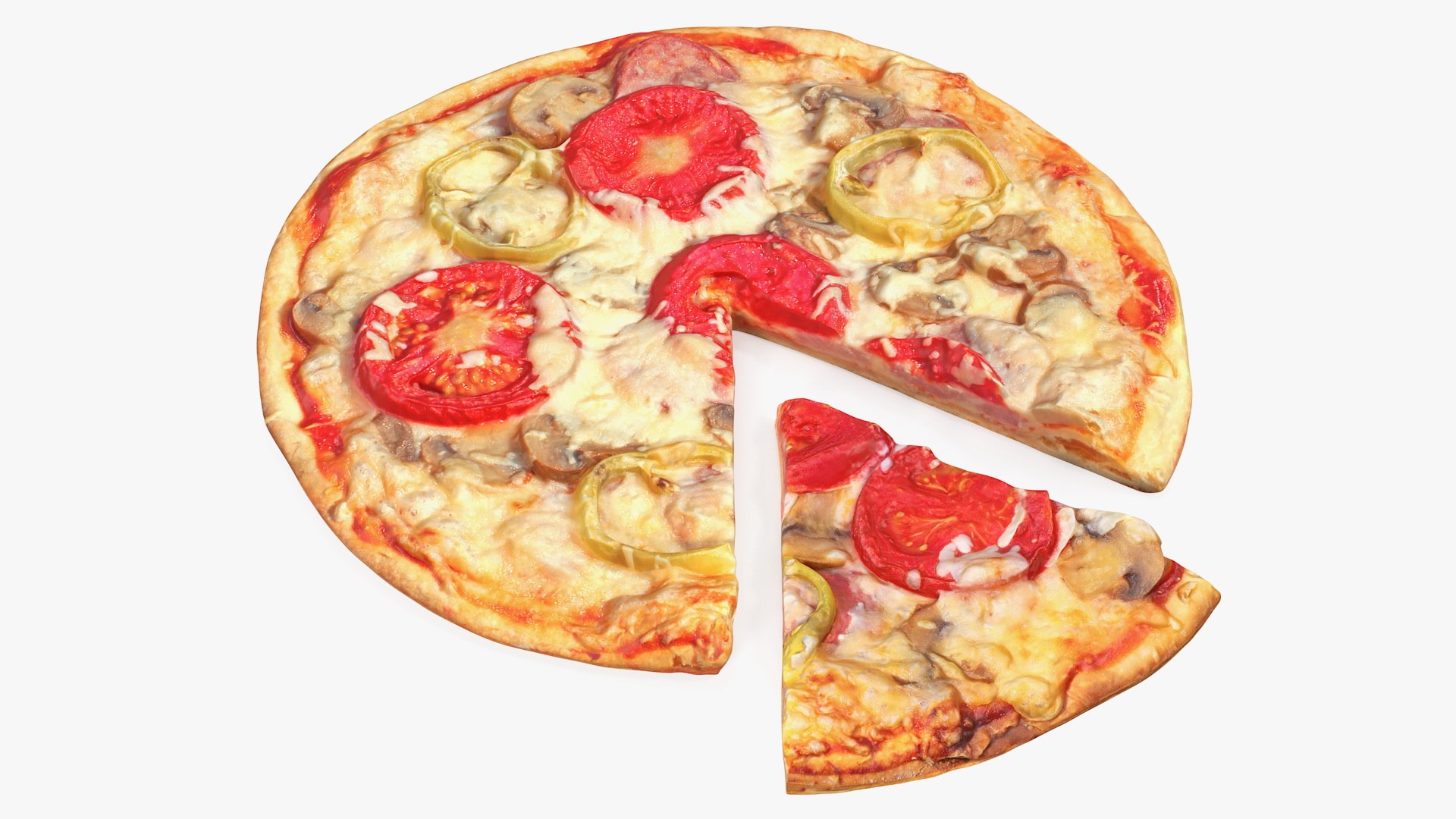 Pizza with Slice Cut 3D model preview
