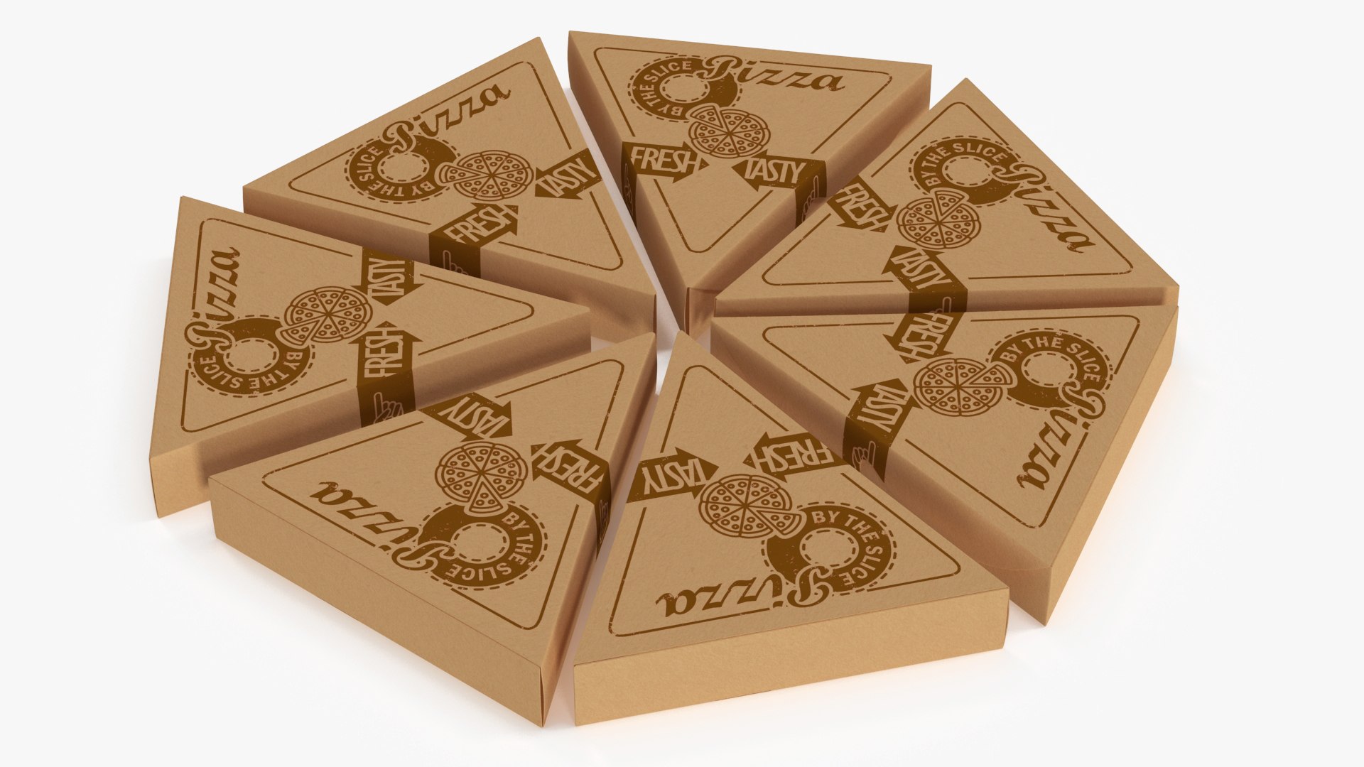 Round of Triangle Pizza Slice Party Boxes 3D model preview