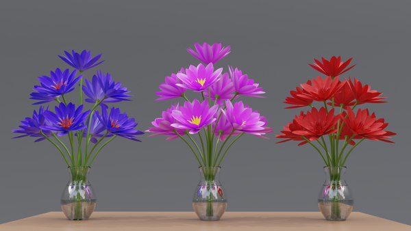 3D Water Lilies Flower Vase model