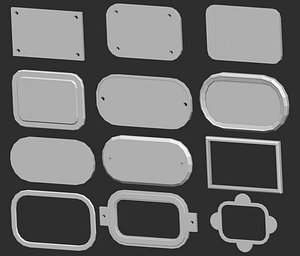 3D 80 sign board nameplate base mesh shapes imm Zbrush set
