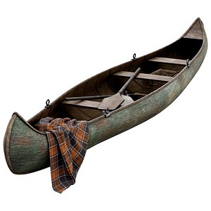 Narrow Green Wooden Boat  Medieval Style 3D model