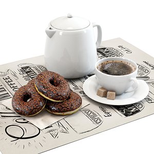 set donuts coffee 3D model