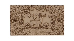 decor set wall panel deer relief mural CNC 55 3D model