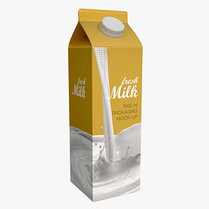3D Milk Packaging Box with Cap 1000 ml Mockup model