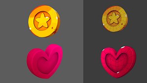StarCoin and Heart 3D model 3D