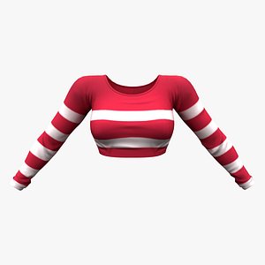 Ladies Red White Striped Tucked in Long Sleeve Sweater model