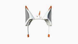 3D Furry Ears Tiara D11 White Orange - Headband Character Design model