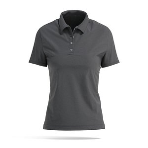 3D model Black Womens Polo Shirt - sport female tshirt with collar