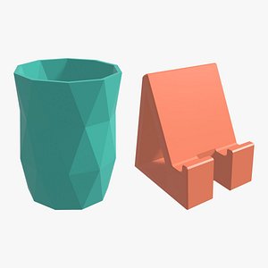 Faceted Low Poly Desk Organizer Set 3D Print