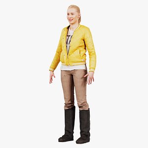 Standard Pose Casual Blonde Model in Yellow Jacket and Boots Remastered model