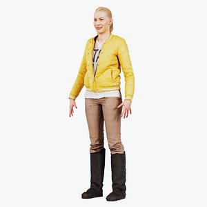 Standard Pose Casual Blonde Model in Yellow Jacket and Boots Remastered