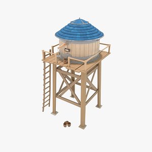 Stylized Wooden Water Tower 3D
