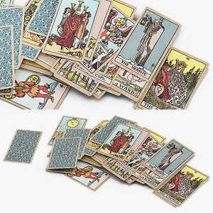 3D Scattered Rider Waite Tarot Cards model
