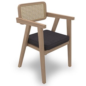3D Dining chair made of wood and cane
