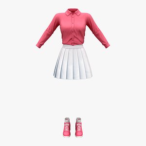 3D Shirt Pleated Skirt Sports shoe Outfit