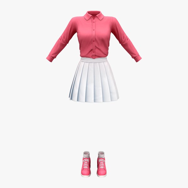 3D Shirt Pleated Skirt Sports shoe Outfit - TurboSquid 1996397