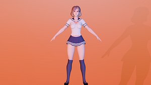 School Girl 3D Model Fully Rigged with Face Rig