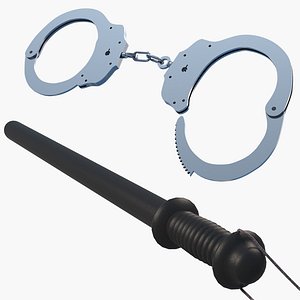 police baton handcuffs 3D model