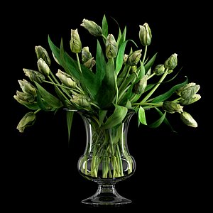 3d realistic green parrot tulips