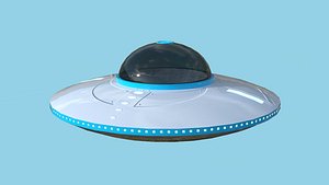 3D Spaceship UFO B3 - White Blue - Alien SciFi Vehicle