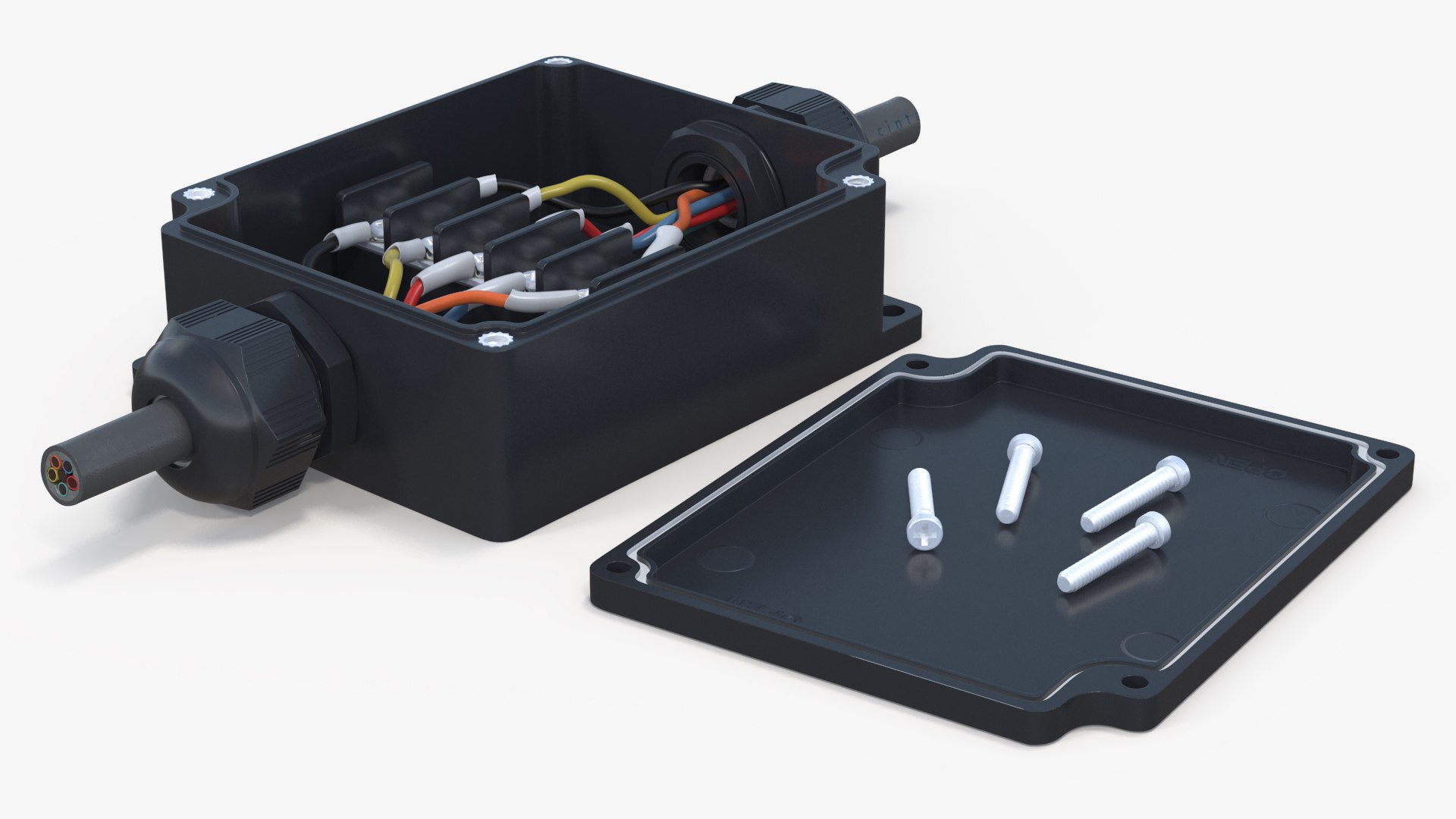 Black Junction Box with 2 Wires model TurboSquid 1908711