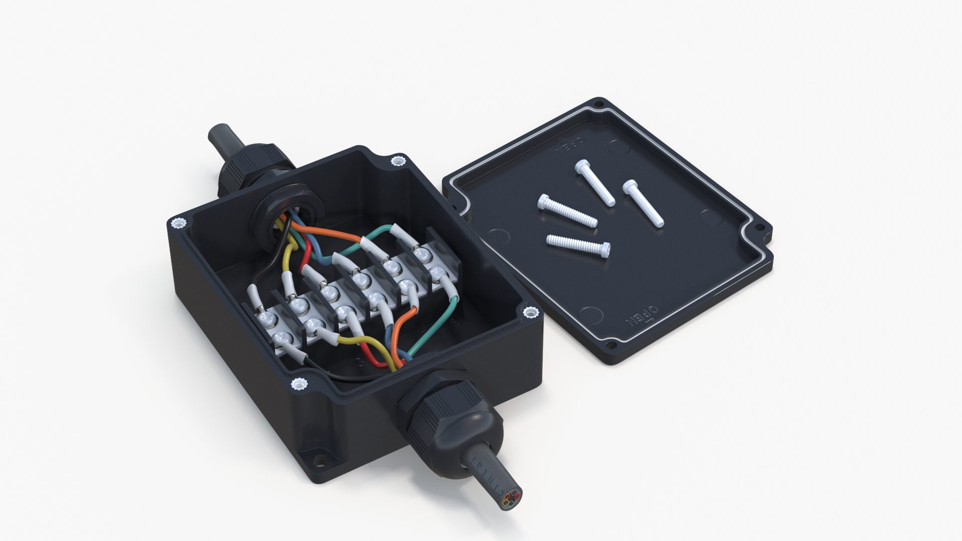 Black Junction Box with 2 Wires model TurboSquid 1908711