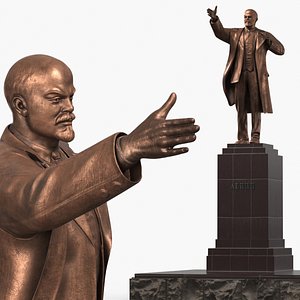 Lenin Bronze Statue on Pedestal 3D