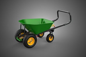 3D HEAVY DUTY FOUR 4 WHEEL GREEN GARDEN CART WHEELBARROW BRAKE TILT