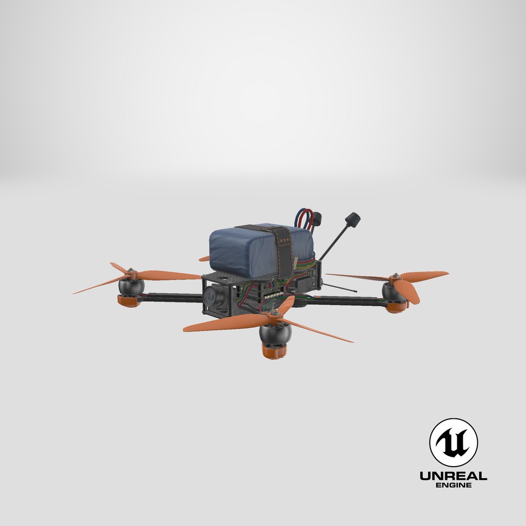 3D FPV Drone PBR model https://p.turbosquid.com/ts-thumb/FR/BkalUE/VQ/stemcell_unreal_render/png/1721802427/1920x1080/fit_q87/0af9084b7b3c4c5cdfb3c0c7f5a633abb5d19340/stemcell_unreal_render.jpg