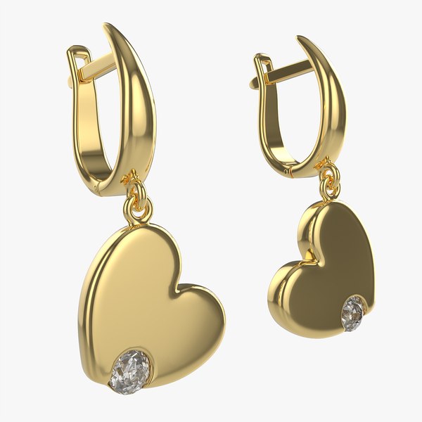 Earrings Heart Shape Diamond Gold Jewelry 03 3D