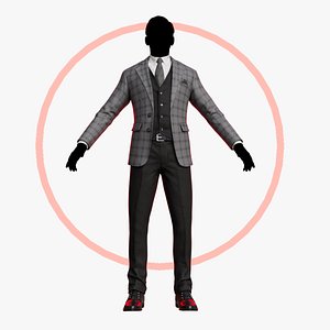 3D Men Pans with Shirt Blazer and Shoes Vest Checkered Grey