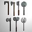 Medieval Axes and Clubs low poly