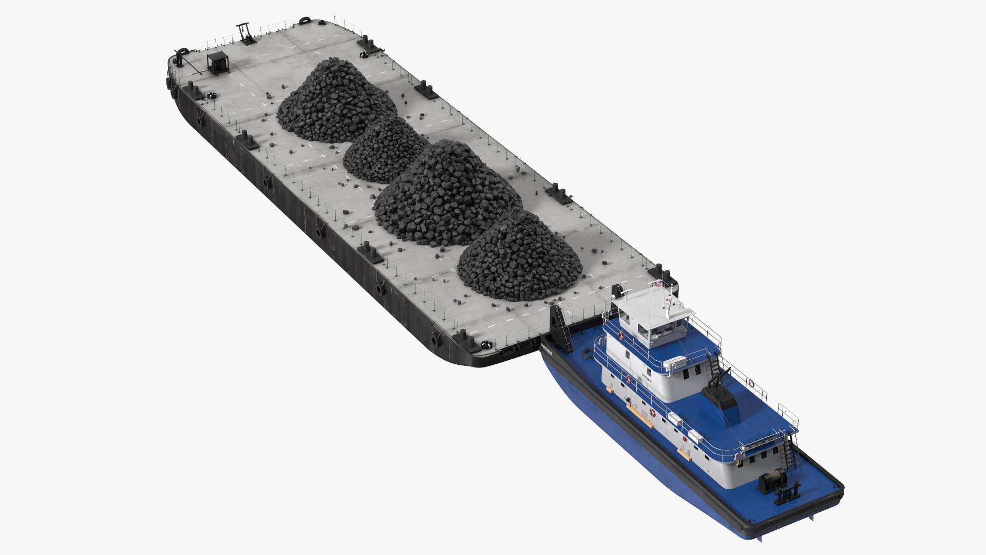 Push Boat Ship with Pontoon Barge Loaded Coal 3D model preview