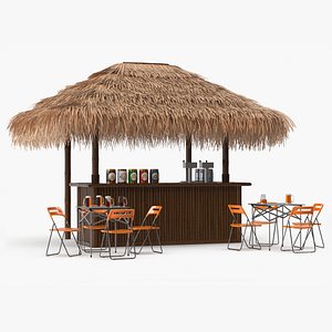 3D Tropical Tiki Bar with Seating Arrangement