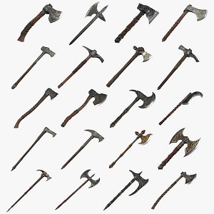 3D Fantasy Axe RPG Alpenstock Hammer-Axe Battle-axe Boarding Broadaxe Danish Felling Francisca Great-axe Hooked Hurlbat Labrys Mattock Ono Parashu Pickaxe Sagaris Shepherd's Splitting Maul Tomahawk Throwing Ax War Axe Collection model