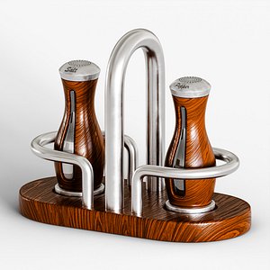 3D Salt and Pepper Shaker Set - Wood  Brushed Steel PBR 4K model