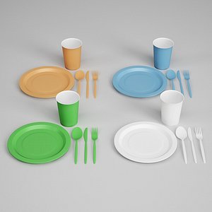 CGAxis Plastic Dishes & Utensils 25