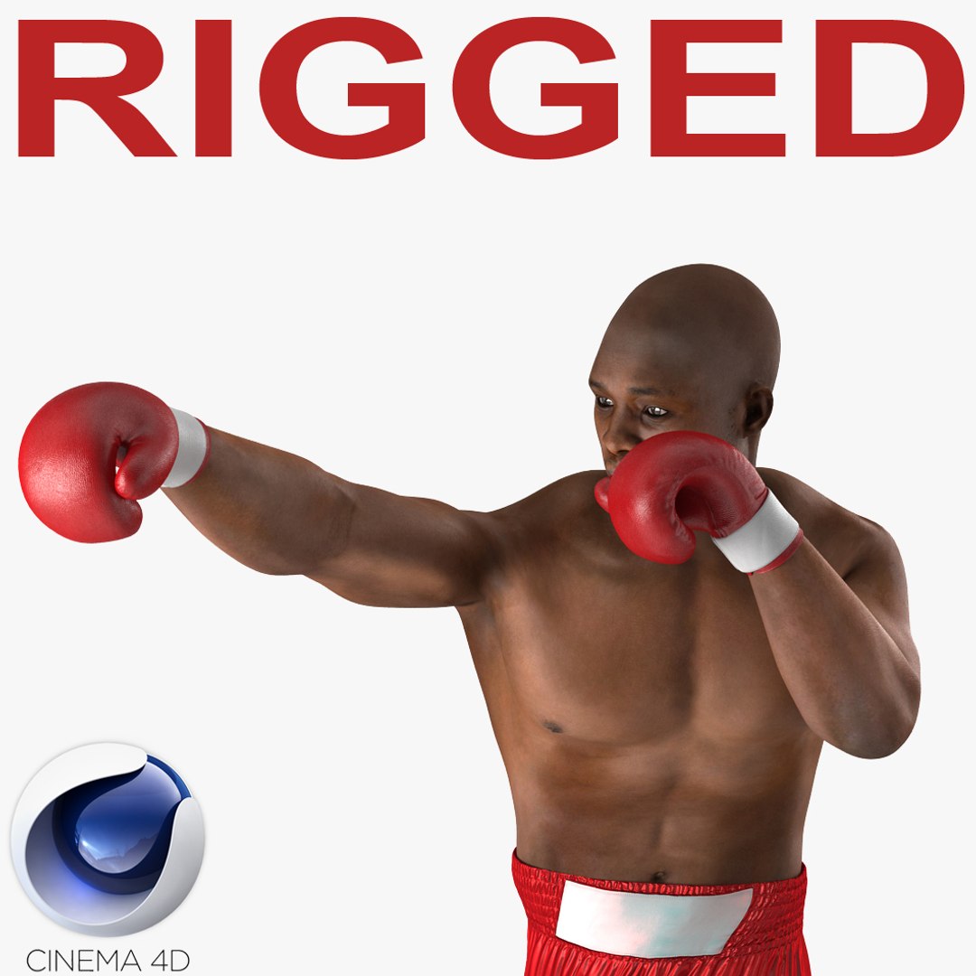 African American Boxer Red Suit 2 Rigged for Cinema 4D 3D Model preview