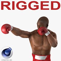 African American Boxer Red Suit 2 Rigged for Cinema 4D 3D Model