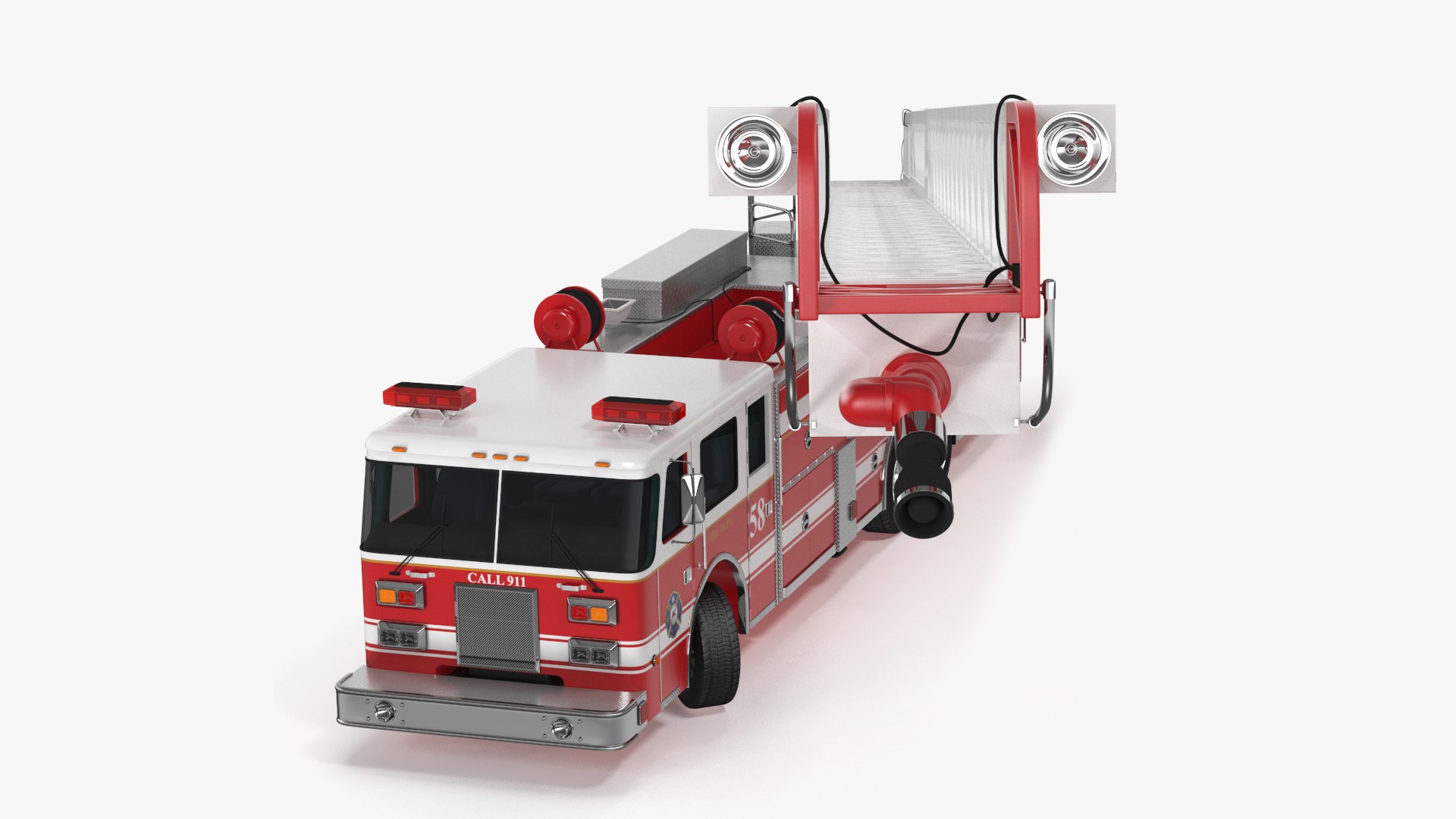 Rear Mount Ladder Fire Truck Rigged for Cinema 4D 3D model preview