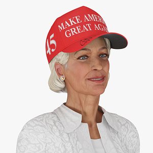 3D Elderly Woman wearing MAGA Hat