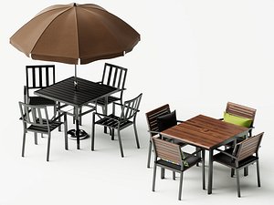 Outdoor Patio Furniture Dining Set Table Chair Umbrella PBR 3D